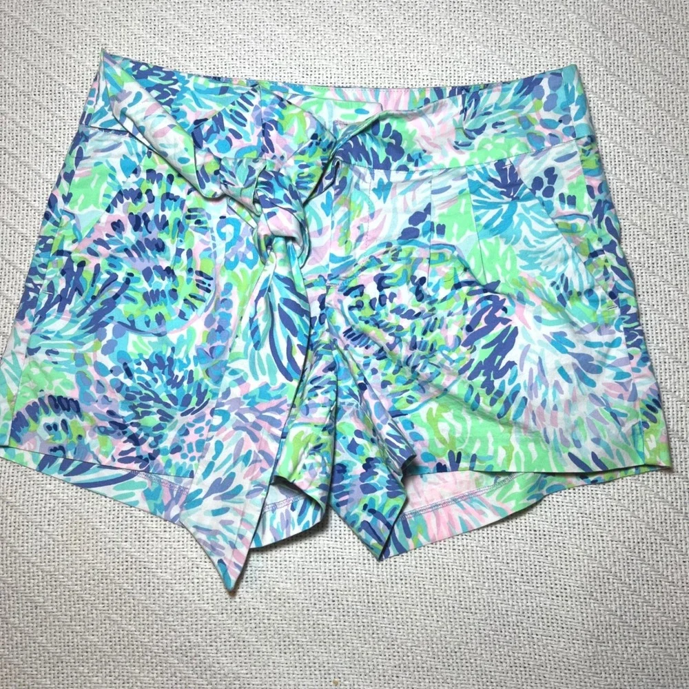 Lilly Pulitzer Shorts Blue Green Pink Floral Tie Waist Size 6